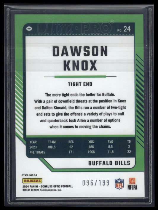 2024 Donruss Optic #24 Dawson Knox Blue #/199
