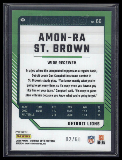 2024 Donruss Optic #66 Amon-Ra St. Brown Purple #/60