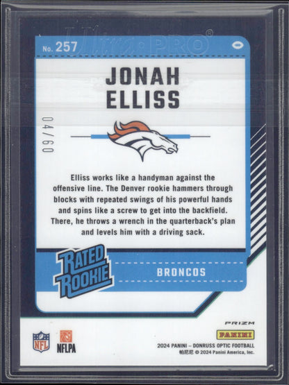 2024 Donruss Optic #257 Jonah Elliss Purple #/60