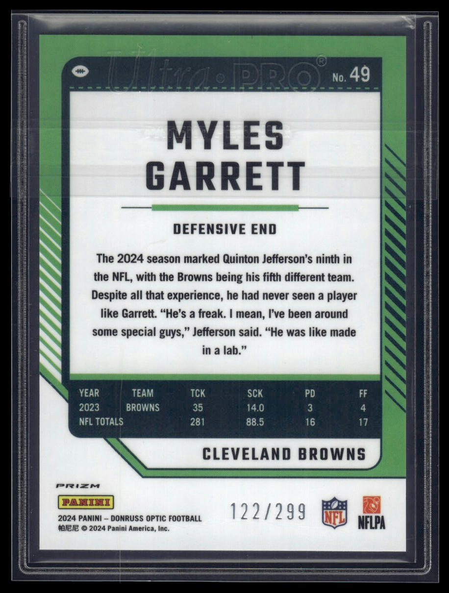 2024 Donruss Optic #49 Myles Garrett Aqua #/299