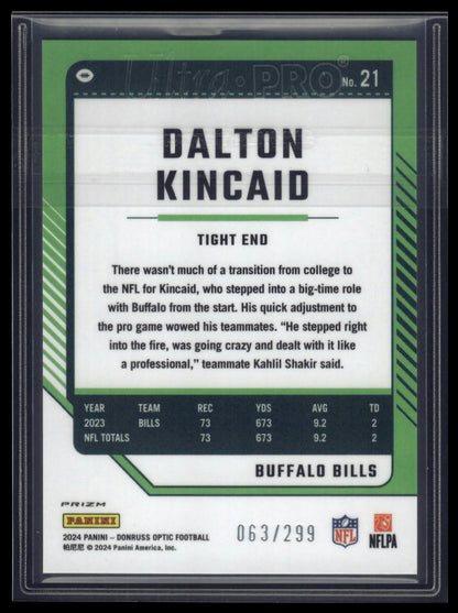 2024 Donruss Optic #21 Dalton Kincaid Aqua #/299