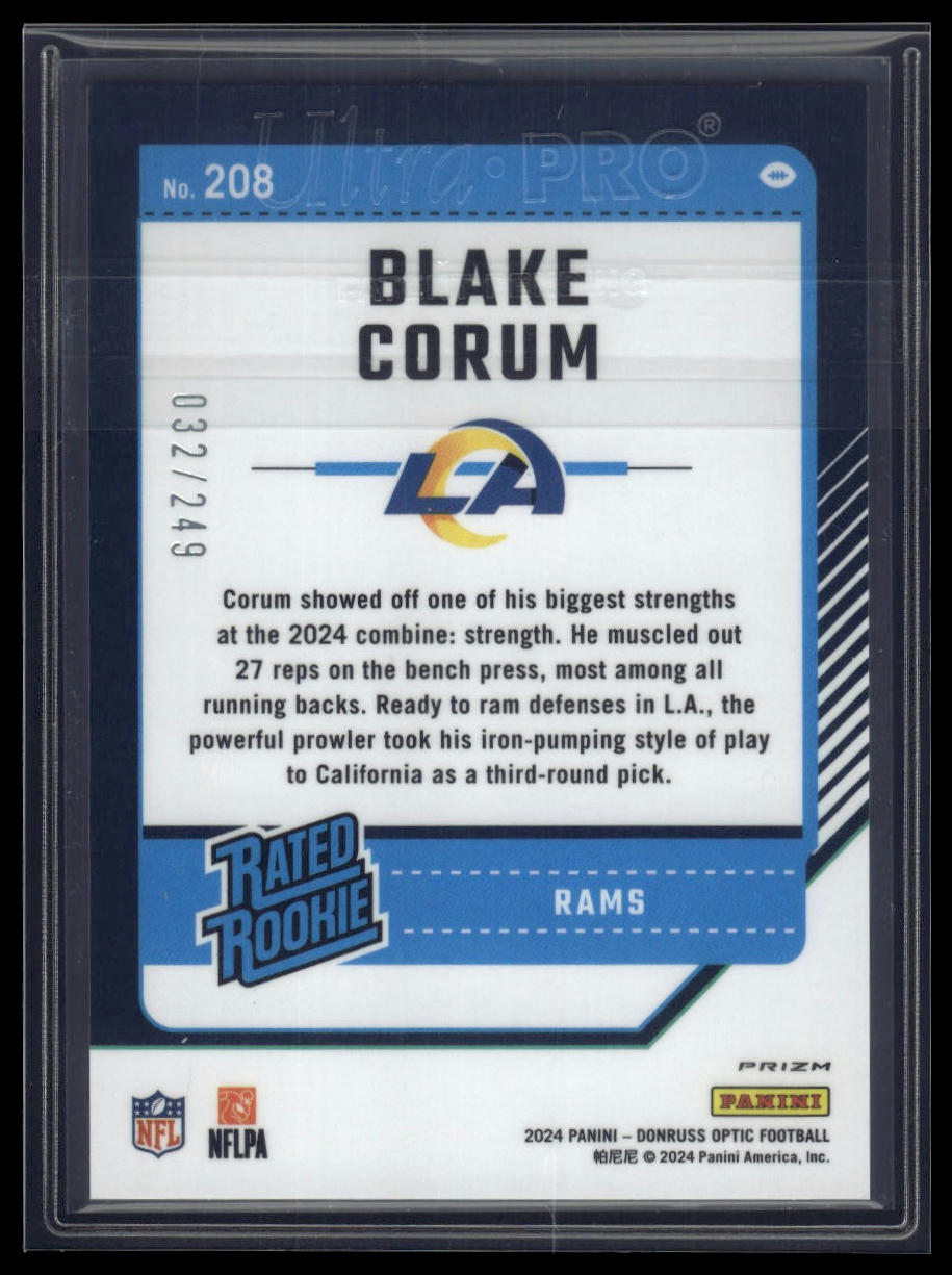 2024 Donruss Optic #208 Blake Corum Orange #/249