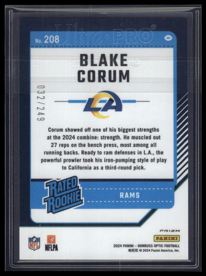 2024 Donruss Optic #208 Blake Corum Orange #/249