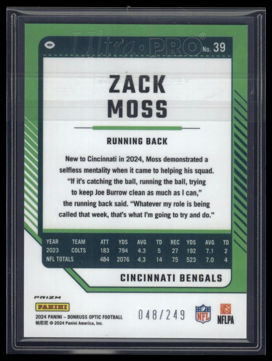 2024 Donruss Optic #39 Zack Moss Orange #/249
