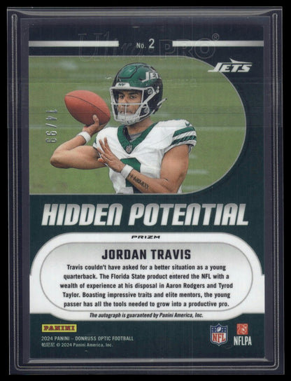 2024 Donruss Optic #2 Jordan Travis Hidden Potential Autographs #/99