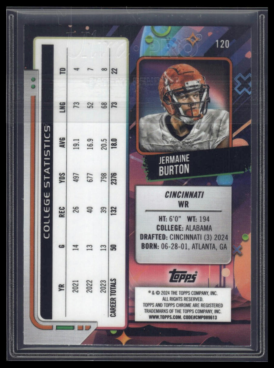 2024 Topps Chrome Cosmic #120 Jermaine Burton Purple Nebula Refractors #/150