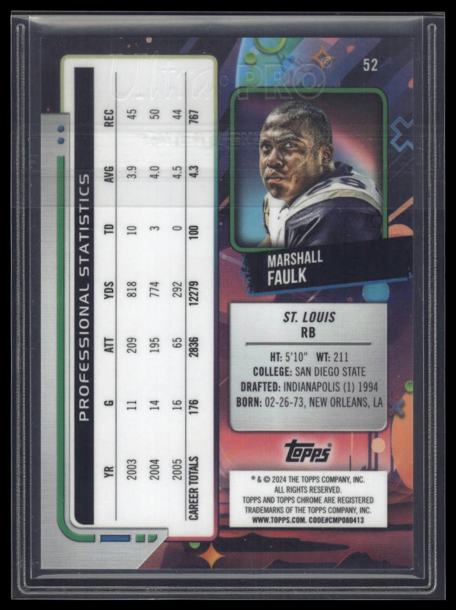 2024 Topps Chrome Cosmic #52 Marshall Faulk Orange Galactic Refractors #/25