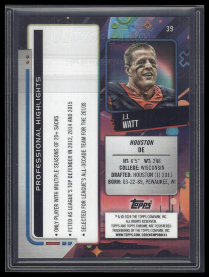 2024 Topps Chrome Cosmic #39 J.J. Watt Orange Galactic Refractors #/25