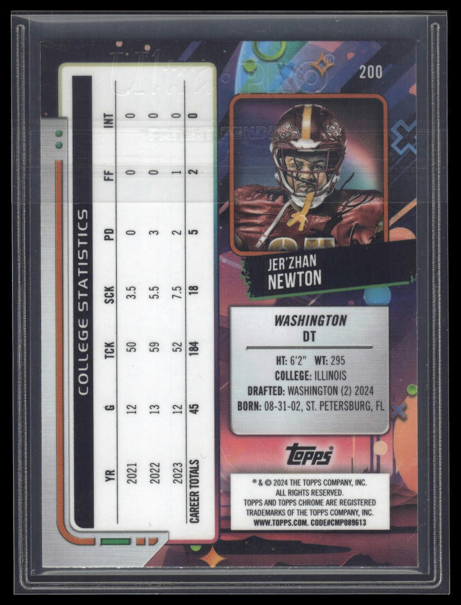 2024 Topps Chrome Cosmic #200 Jer'Zhan Newton Blue Moon Refractors #/99