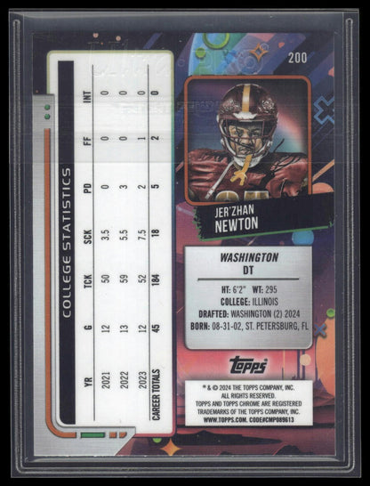 2024 Topps Chrome Cosmic #200 Jer'Zhan Newton Blue Moon Refractors #/99