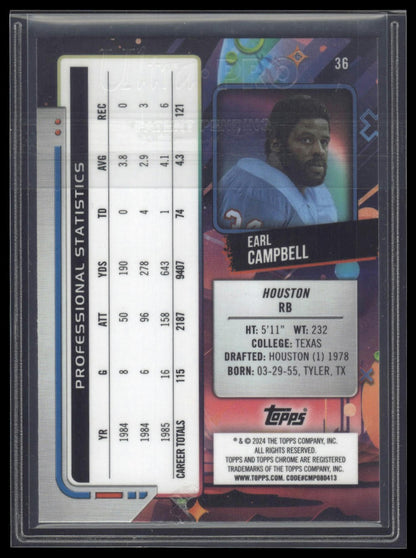2024 Topps Chrome Cosmic #36 Earl Campbell Purple Nebula Refractors #/150