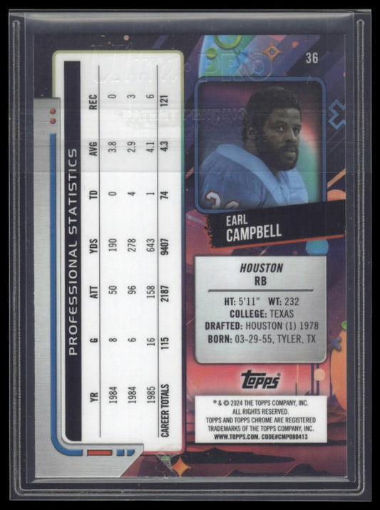 2024 Topps Chrome Cosmic #36 Earl Campbell Purple Nebula Refractors #/150