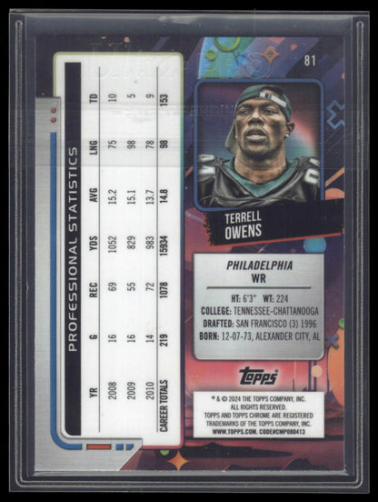 2024 Topps Chrome Cosmic #81 Terrell Owens Purple Nebula Refractors #/150