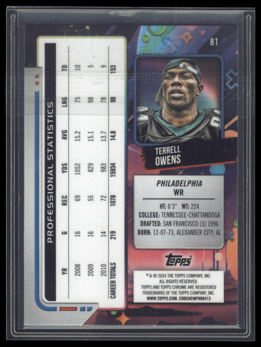 2024 Topps Chrome Cosmic #81 Terrell Owens Purple Nebula Refractors #/150