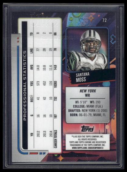 2024 Topps Chrome Cosmic #72 Santana Moss Green Space Dust Refractors #/75