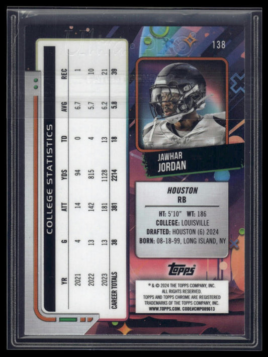 2024 Topps Chrome Cosmic #138 Jawhar Jordan Green Space Dust Refractors #/75