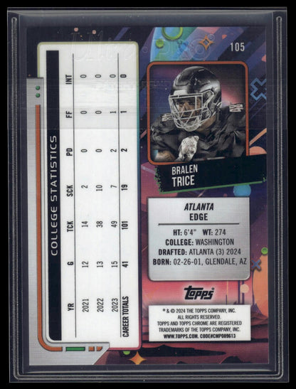 2024 Topps Chrome Cosmic #105 Bralen Trice Gold Interstellar Refractors #/50