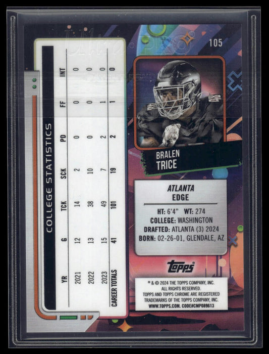 2024 Topps Chrome Cosmic #105 Bralen Trice Gold Interstellar Refractors #/50