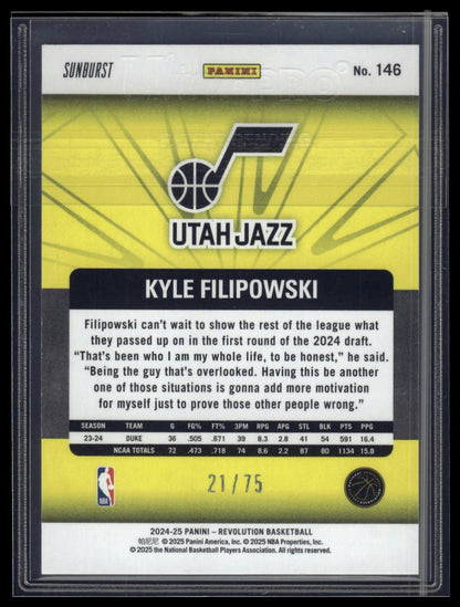 2024-25 Panini Revolution #146 Kyle Filipowski Sunburst #/75