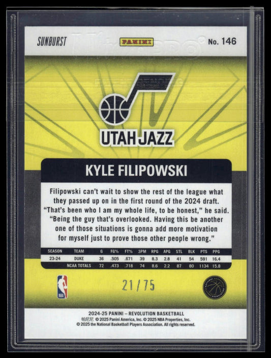 2024-25 Panini Revolution #146 Kyle Filipowski Sunburst #/75