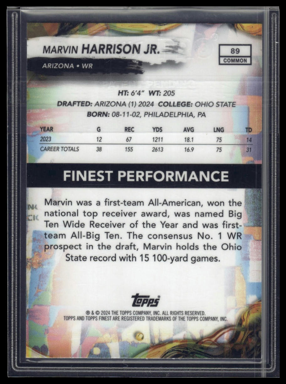 2024 Finest #89 Marvin Harrison Jr. Blue Refractor #/200