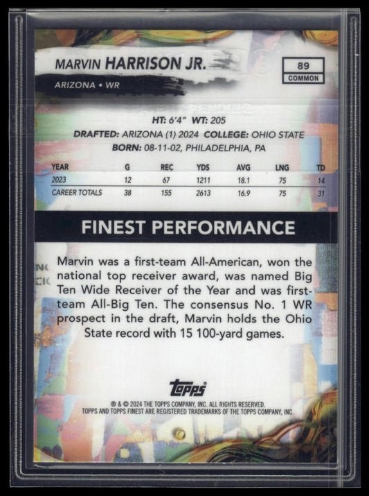 2024 Finest #89 Marvin Harrison Jr. Blue Refractor #/200