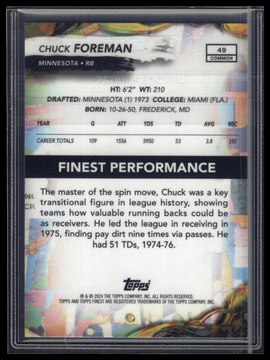 2024 Finest #49 Chuck Foreman Purple Refractor #/250