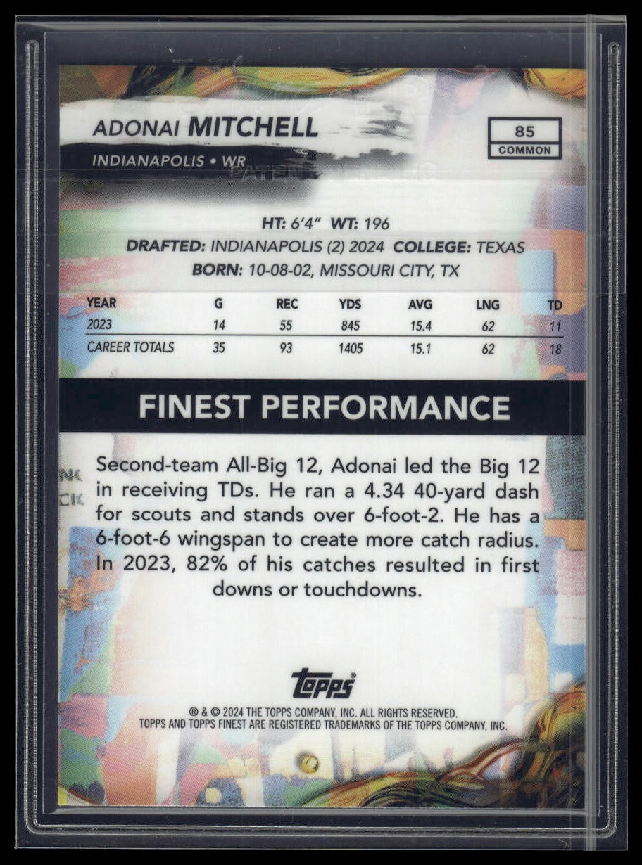 2024 Finest #85 Adonai Mitchell Purple Refractor #/250