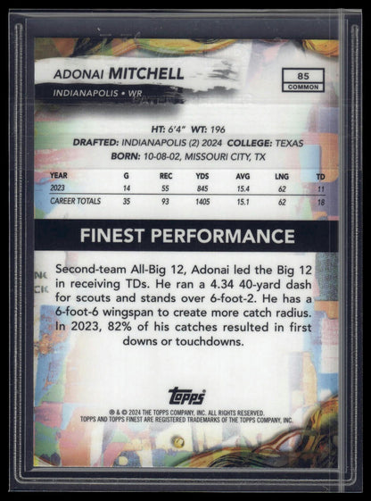 2024 Finest #85 Adonai Mitchell Purple Refractor #/250