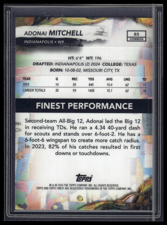 2024 Finest #85 Adonai Mitchell Purple Refractor #/250