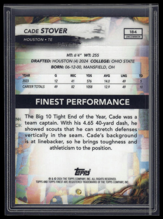 2024 Finest #184 Cade Stover Purple Refractor #/200