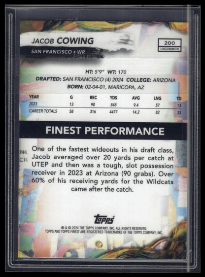2024 Finest #200 Jacob Cowing Purple Refractor #/200
