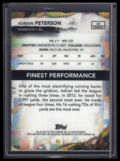 2024 Finest #48 Adrian Peterson Blue Checkerboard Refractor #/99