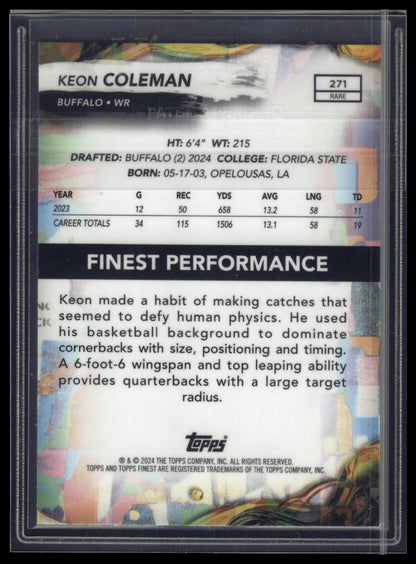 2024 Finest #271 Keon Coleman Purple Refractor #/125