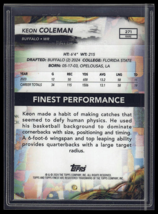 2024 Finest #271 Keon Coleman Purple Refractor #/125