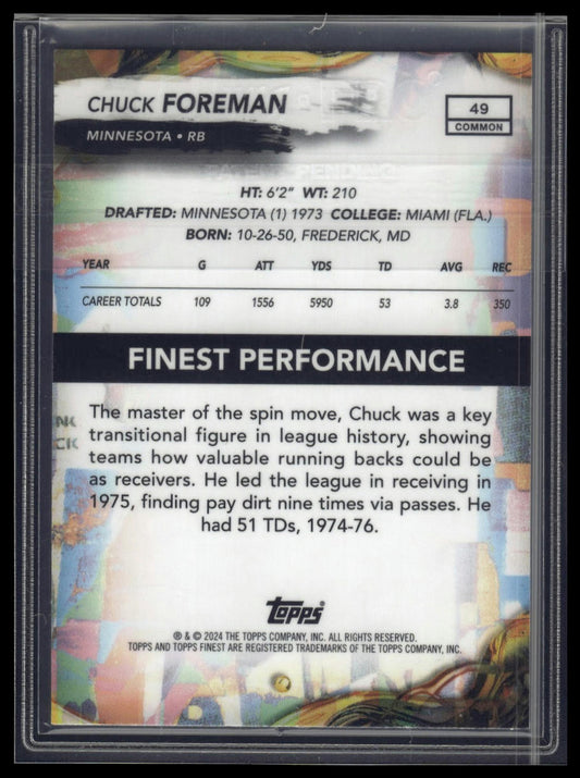 2024 Finest #49 Chuck Foreman Purple Checkerboard Refractor #/150