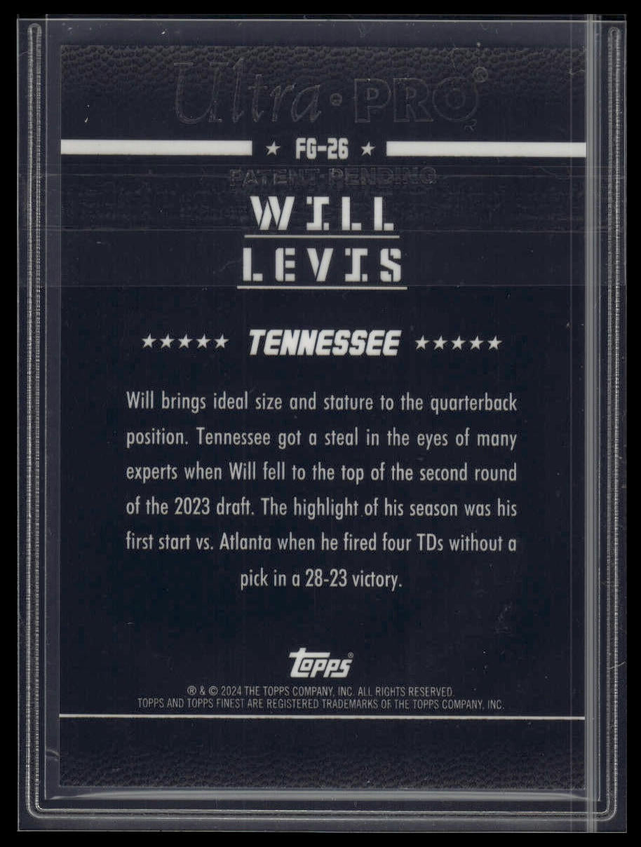 2024 Finest #FG-26 Will Levis Field Generals Gold Refractor #/50