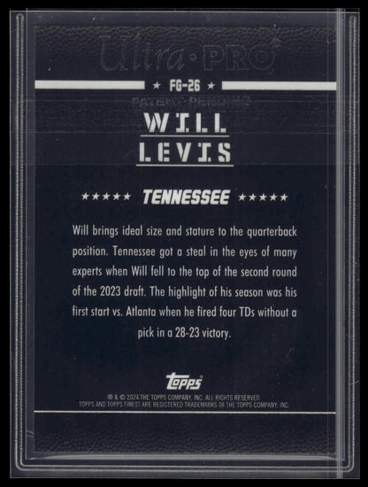 2024 Finest #FG-26 Will Levis Field Generals Gold Refractor #/50