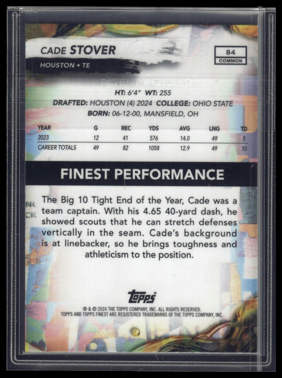 2024 Finest #84 Cade Stover Sky Blue Refractor #/325