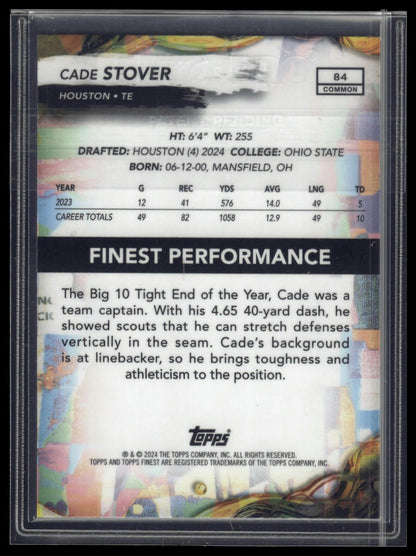 2024 Finest #84 Cade Stover Sky Blue Refractor #/325
