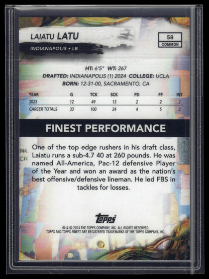 2024 Finest #58 Laiatu Latu Green Refractor #/75
