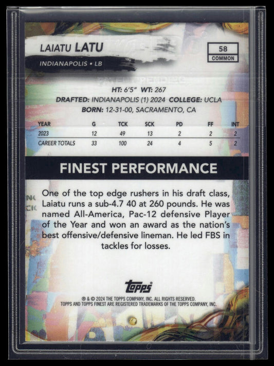 2024 Finest #58 Laiatu Latu Green Refractor #/75
