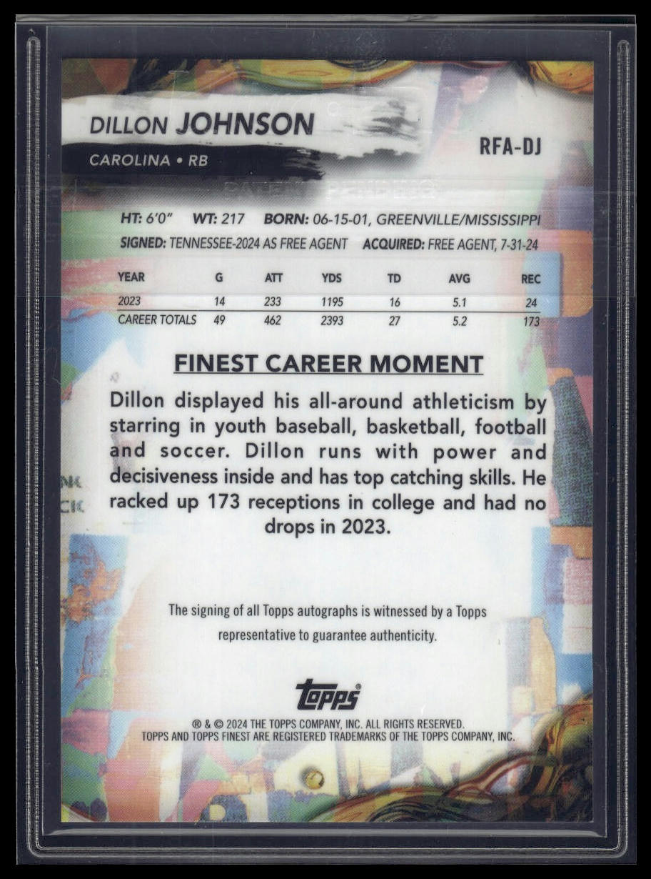 2024 Finest #RFA-DJ Dillon Johnson Rookie Finest Autographs