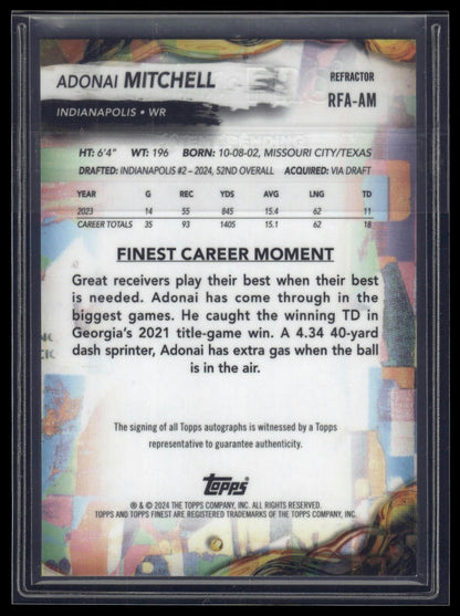 2024 Finest #RFA-AM Adonai Mitchell Rookie Finest Autographs