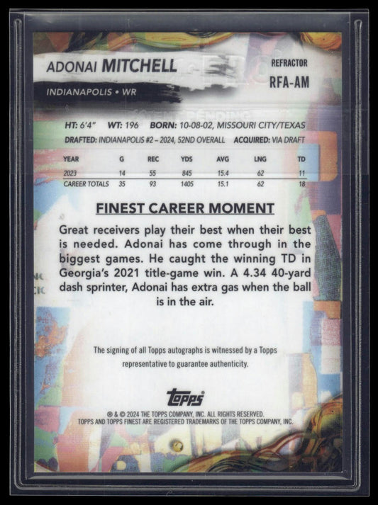 2024 Finest #RFA-AM Adonai Mitchell Rookie Finest Autographs