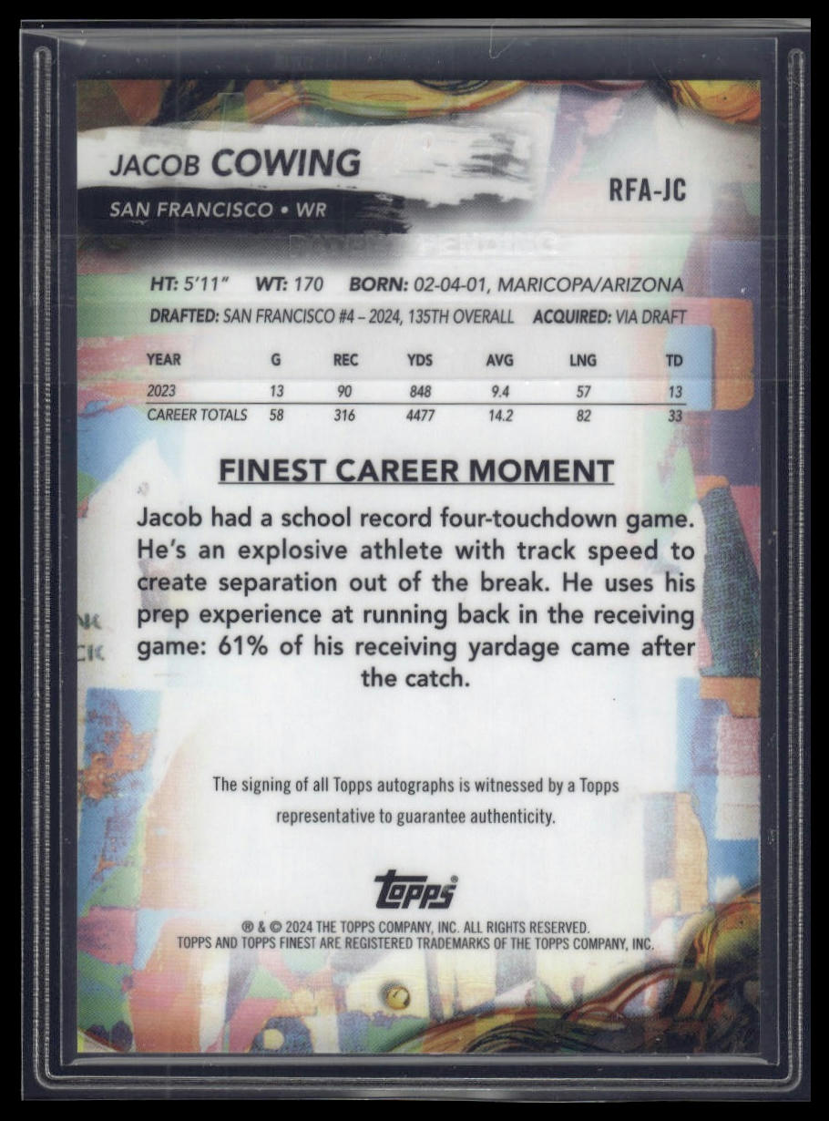 2024 Finest #RFA-JC Jacob Cowing Rookie Finest Autographs