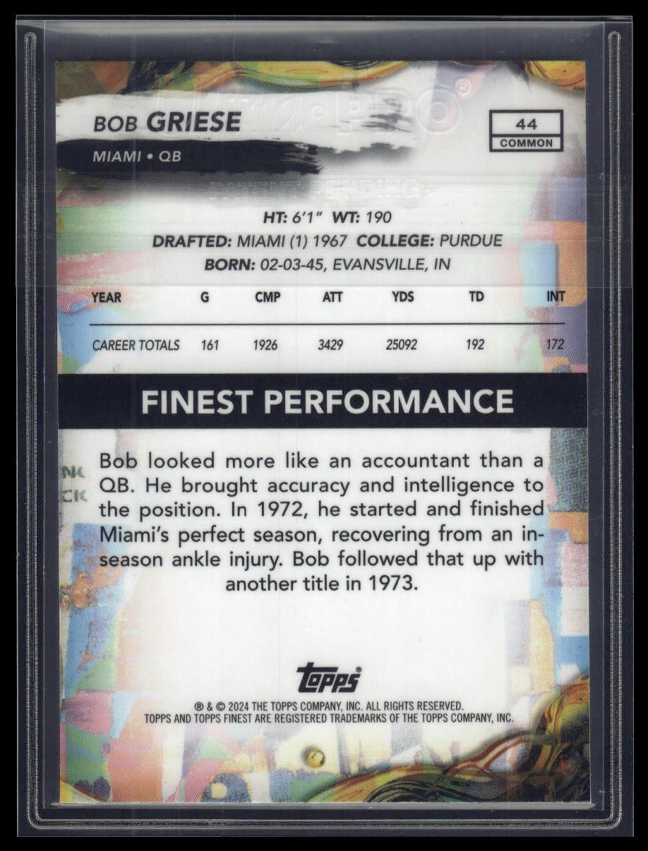 2024 Finest #44 Bob Griese Green Refractor #/75