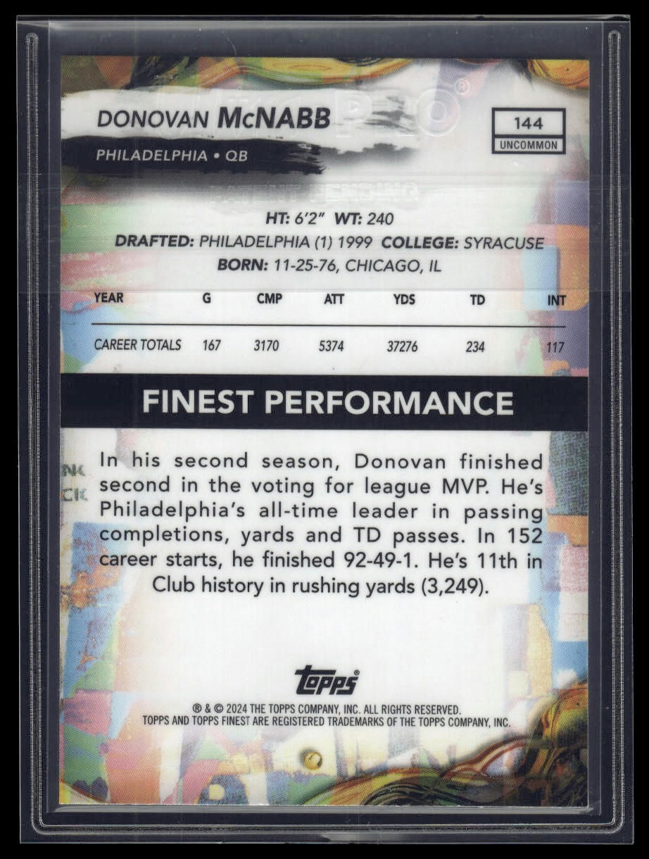 2024 Finest #144 Donovan McNabb Sky Blue Refractor #/250