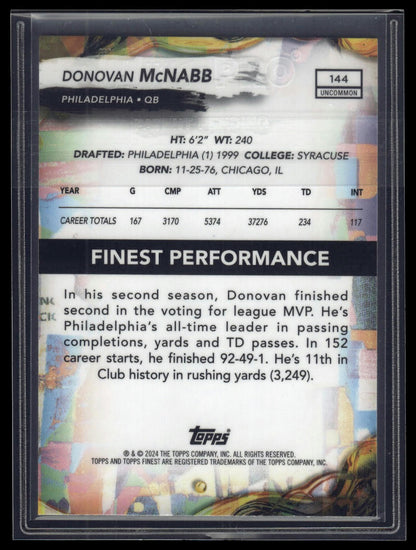 2024 Finest #144 Donovan McNabb Sky Blue Refractor #/250