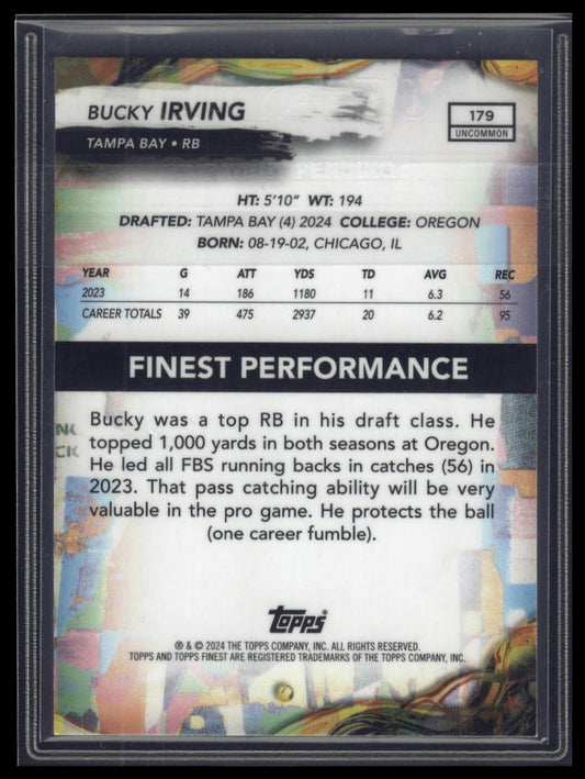 2024 Finest #179 Bucky Irving Blue Refractor #/150